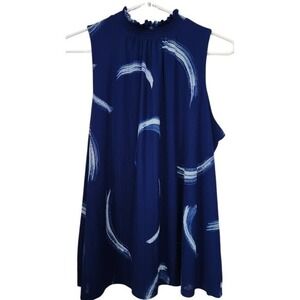 Apt. 9 Women's Mock Neck Sleeveless Blouse Blue Geometric Print Size Large B14